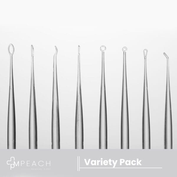 Different models of Bionix Lighted Ear Curette showing various tip shapes and sizes