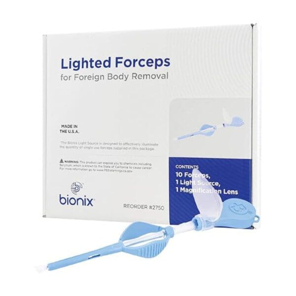 Bionix Lighted Forceps for Foreign Body Removal featuring integrated LED light for enhanced visibility during procedures